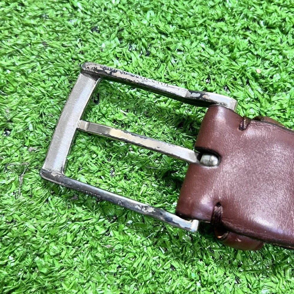 vintage Martin Dingman Calfskin Belt 44 Red‎ Brown Leather Silver Brass Buckle